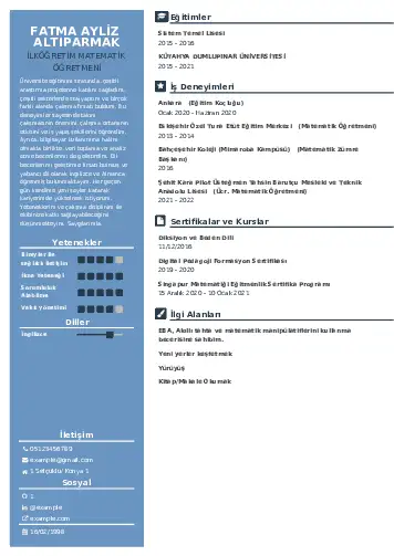 Matematik Öğretmeni Cv Örnekleri cv indir